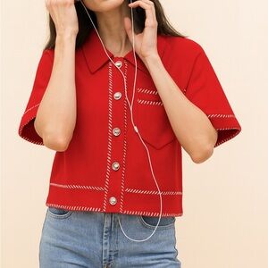 Maje Red Blazer with White Trim